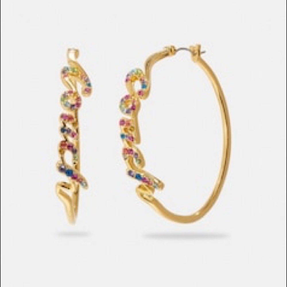 Coach Signature Script Hoop Earrings